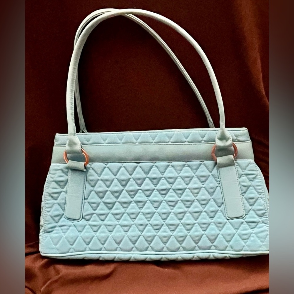 Vera Bradley Turquoise Light Blue Quilted Bag with Silver Ring Detail Green Line